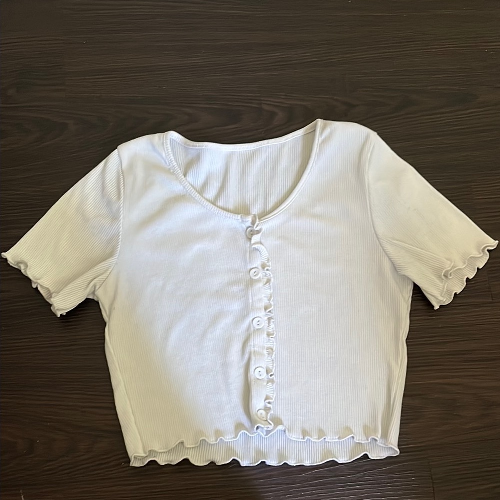 White Ruffled Button-Up Top